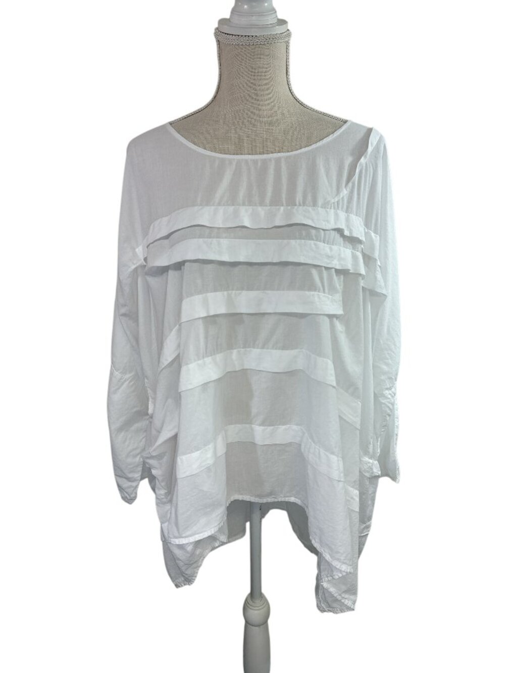 Krista Larson Cotton Blouse Top Woven Pleated Detail Artisan Lagenlook
